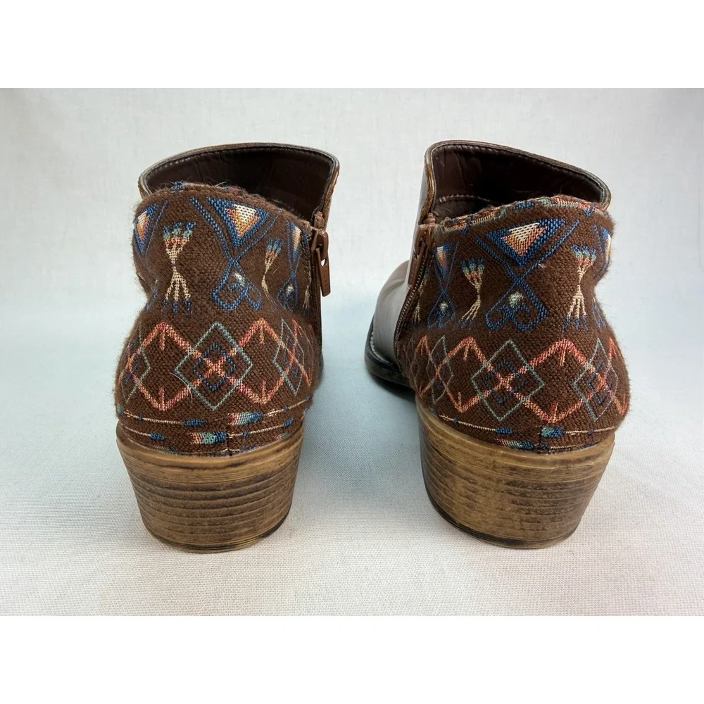 Roper Sedona Ankle‎ Boots Womens 7.5 Brown Faux Leather Aztec Print Western Boho